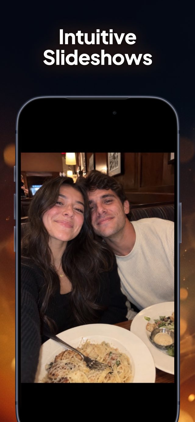 Fullscreen slideshow playing over dinner photos
