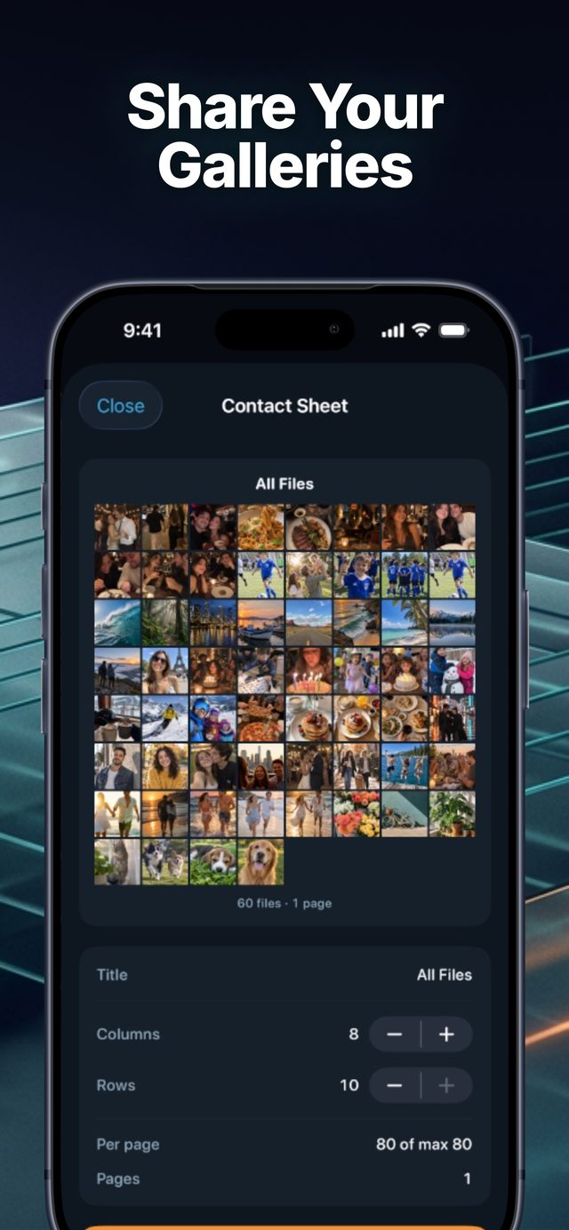 Contact sheet preview with 60 thumbnails on one page